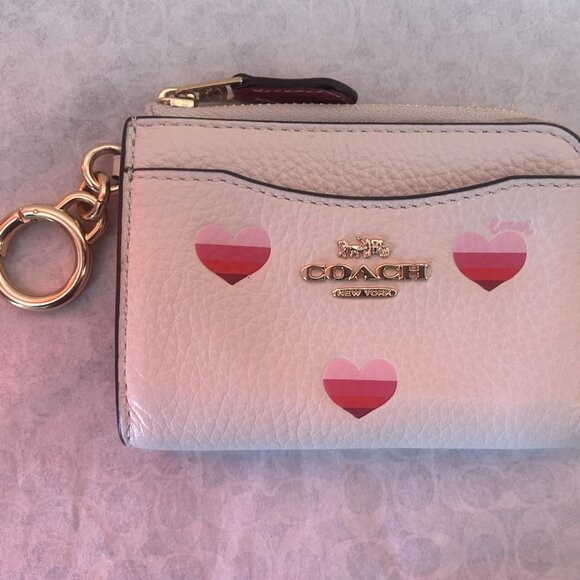 NWOT Coach Zip Card Case With Stripe Heart Print Chalk Multi, CA794 - Picture 4 of 4